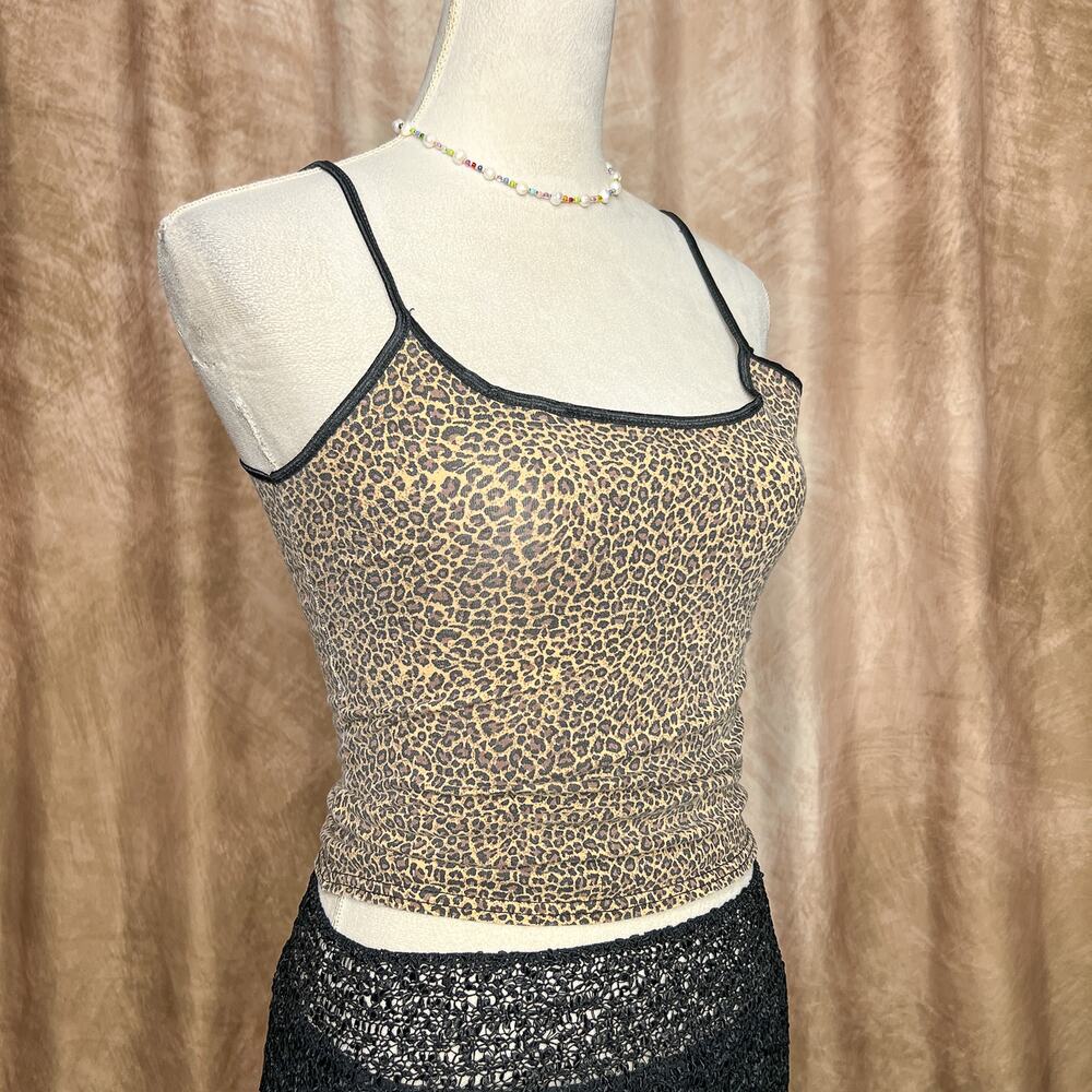 Vintage Y2K Leopard Animal Print Cami Tank Top Fitted Round Neck Indie McBling
